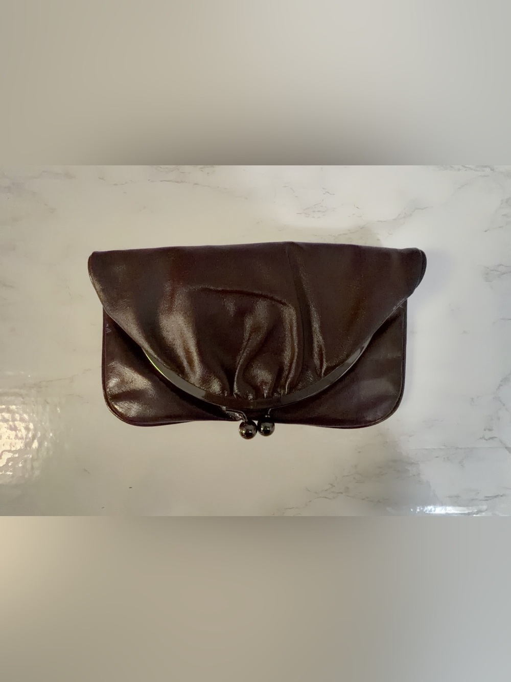 HOBO Dark Brown Leather Kiss-Lock Clutch